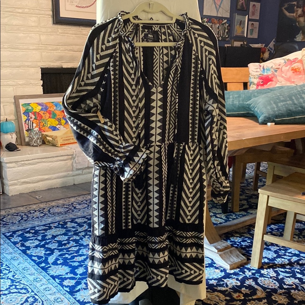 Maeve Black and White Geometric BOHO midi Dress M-L-XL